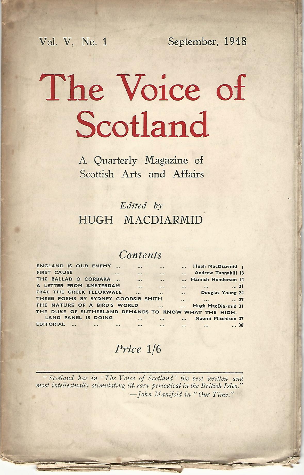 Image for The Voice of Scotland: A Quarterly Magazine of Scottish Arts and Affairs. Vol. V. No. 1. September 1948
