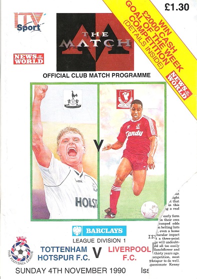 Image for Official Club Match Programme for Tottenham Hotspur F.C. v. Liverpool F.C. Sunday 4th November 1990.