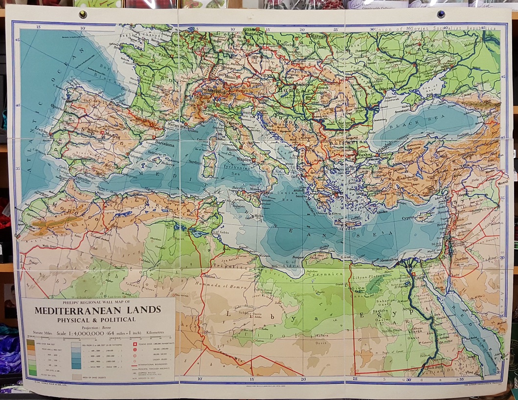Image for Philips' Regional Wall Map of Mediterranean Lands, Physical and Political.