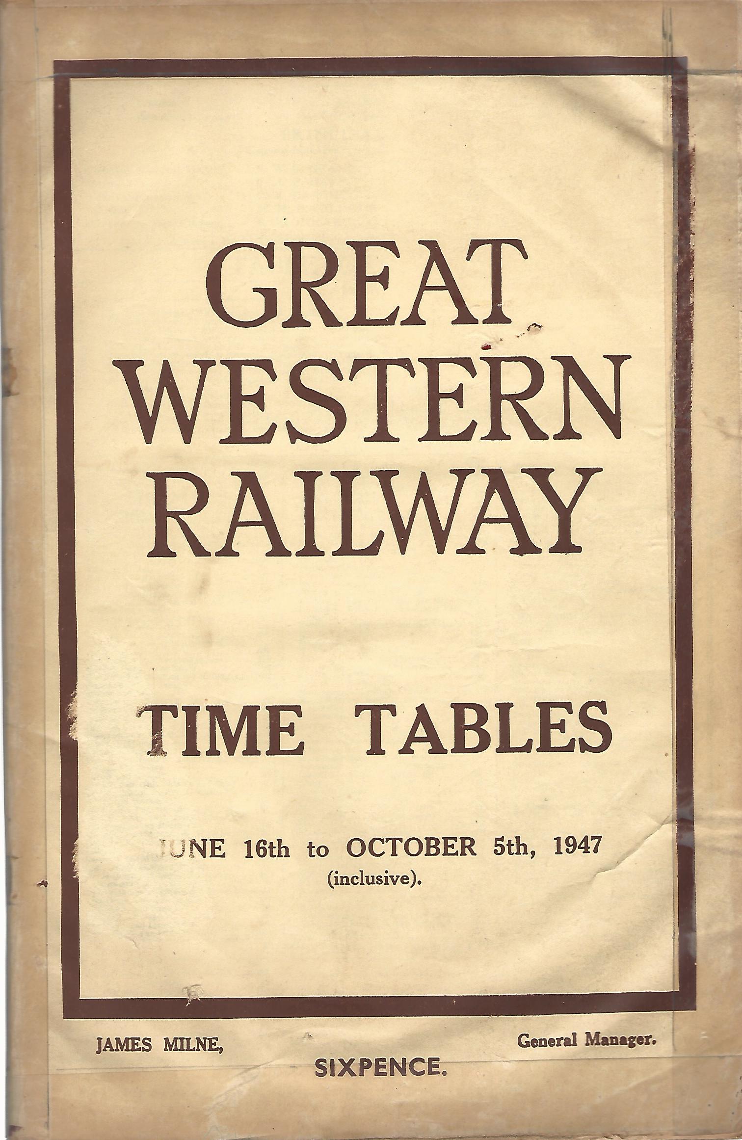 Image for Great Western Railway Time Tables October 16th 1947.