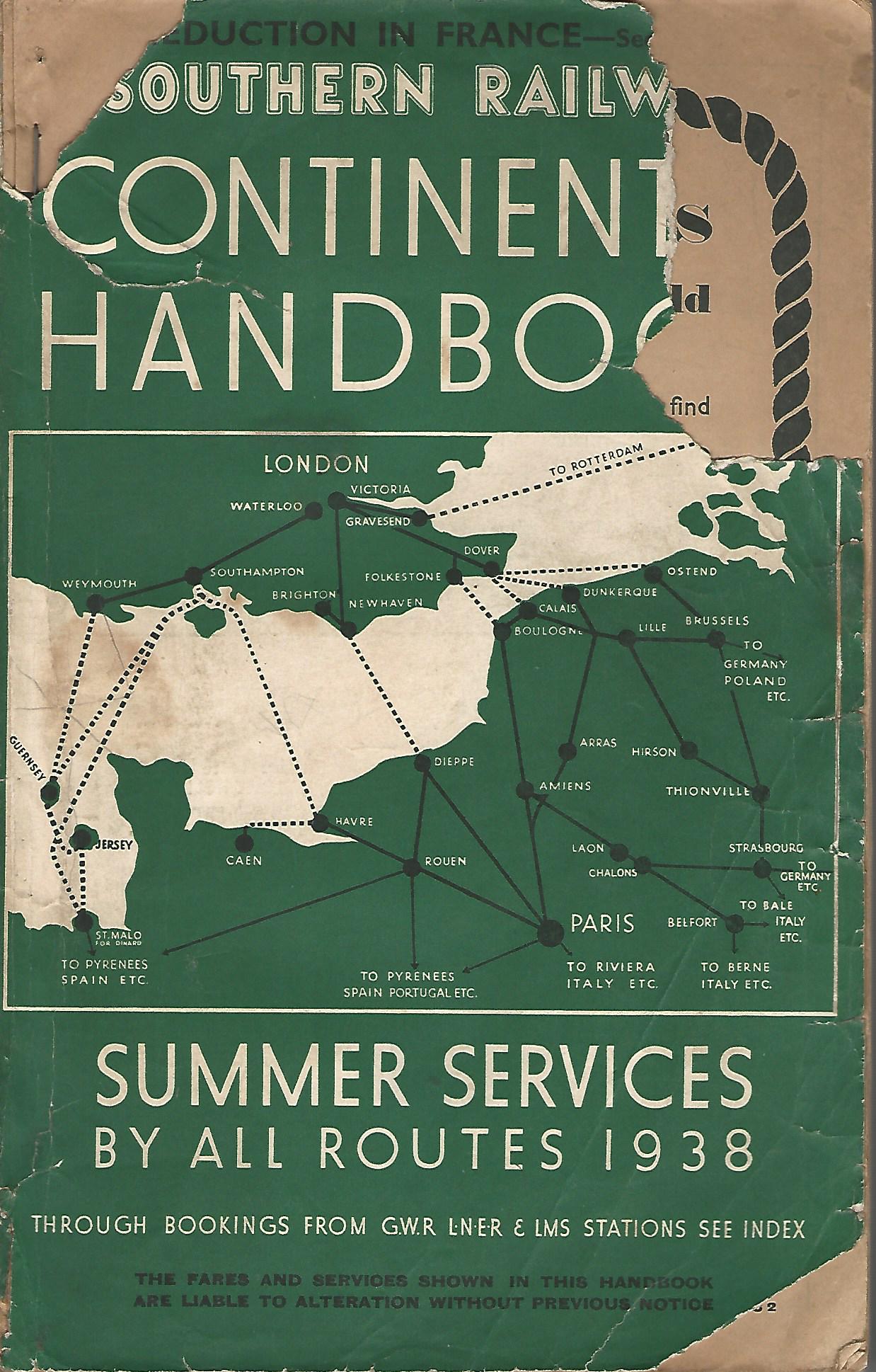 Image for Southern Railway Continental Handbook Summer Services 1938.