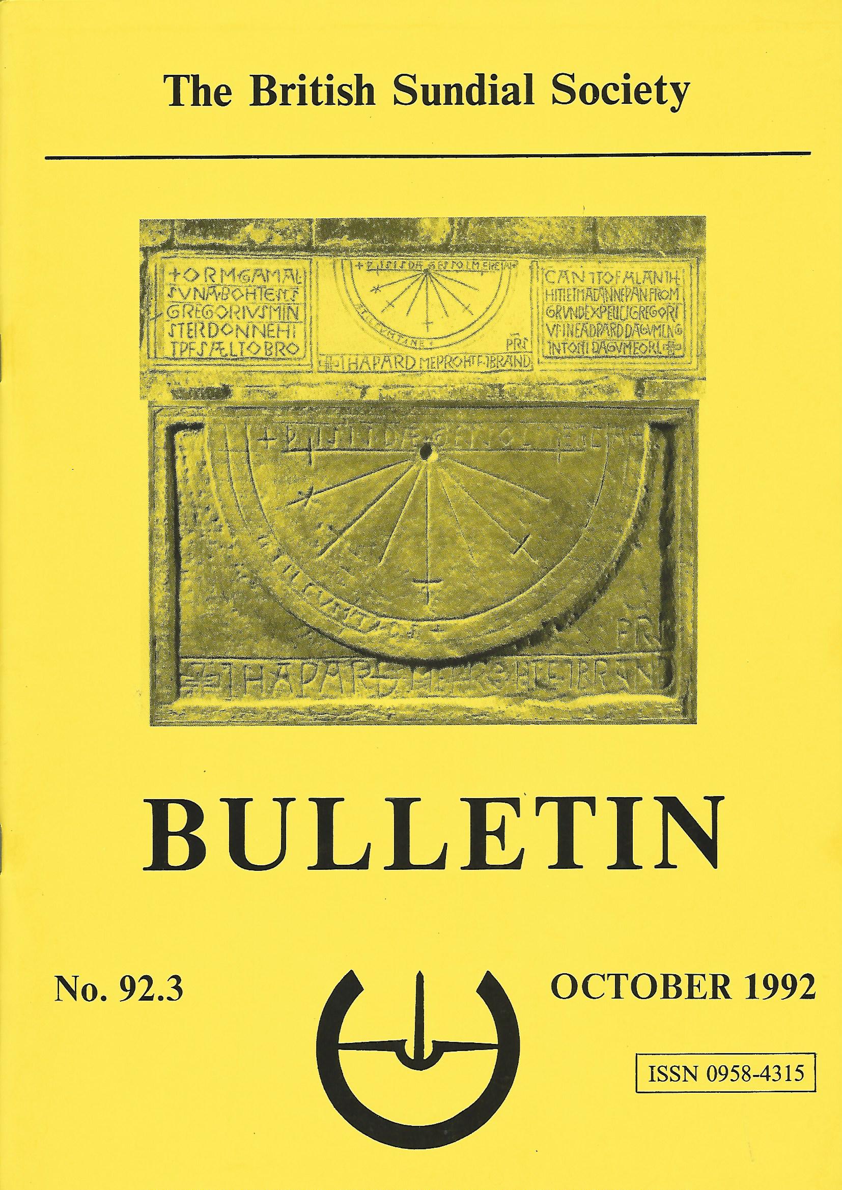 Image for The British Sundial Society Bulletin No. 92.3, October 1992.