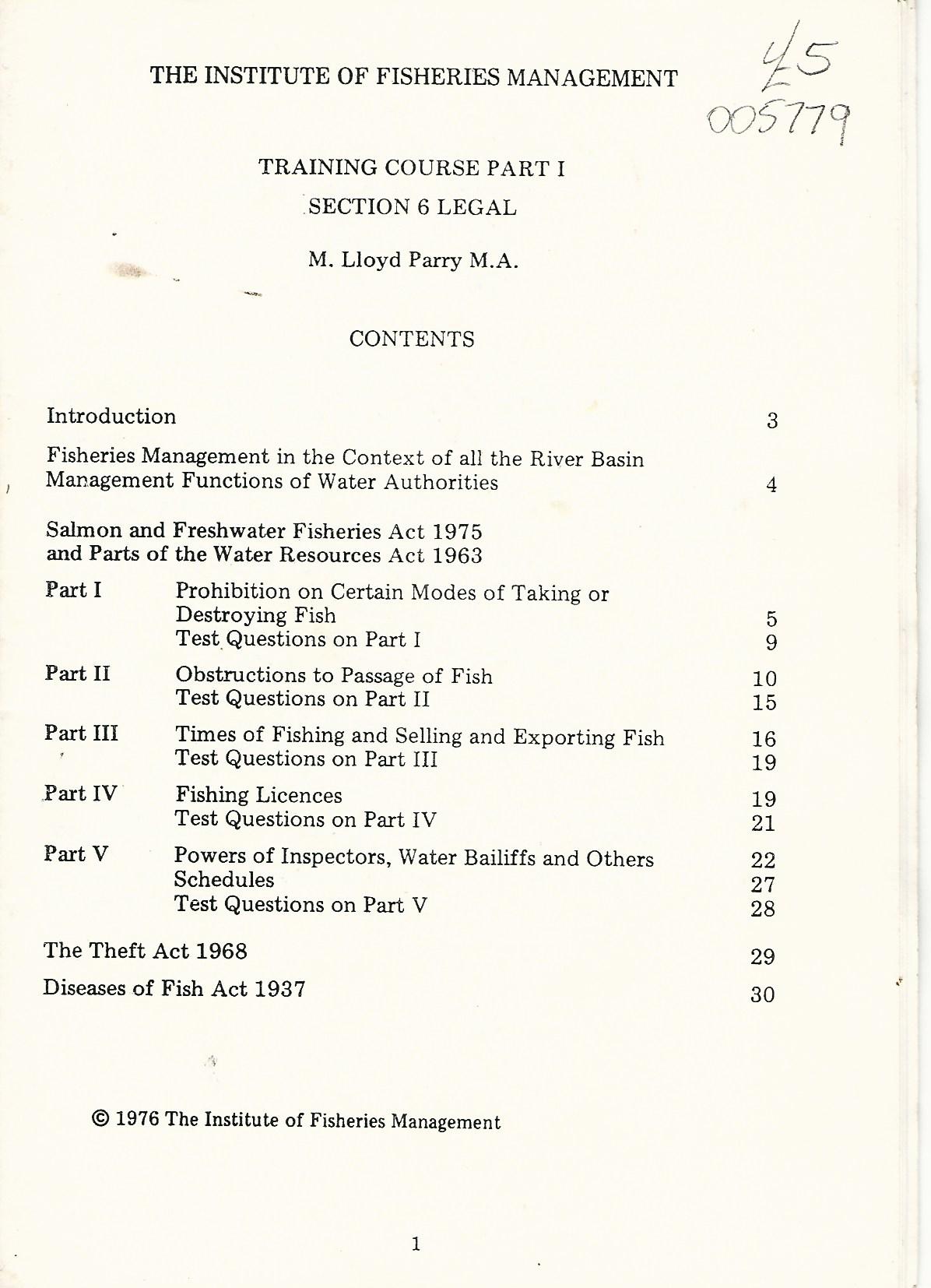 Image for Institute of Fisheries Management Training Course Part 1: Section 6: Legal.