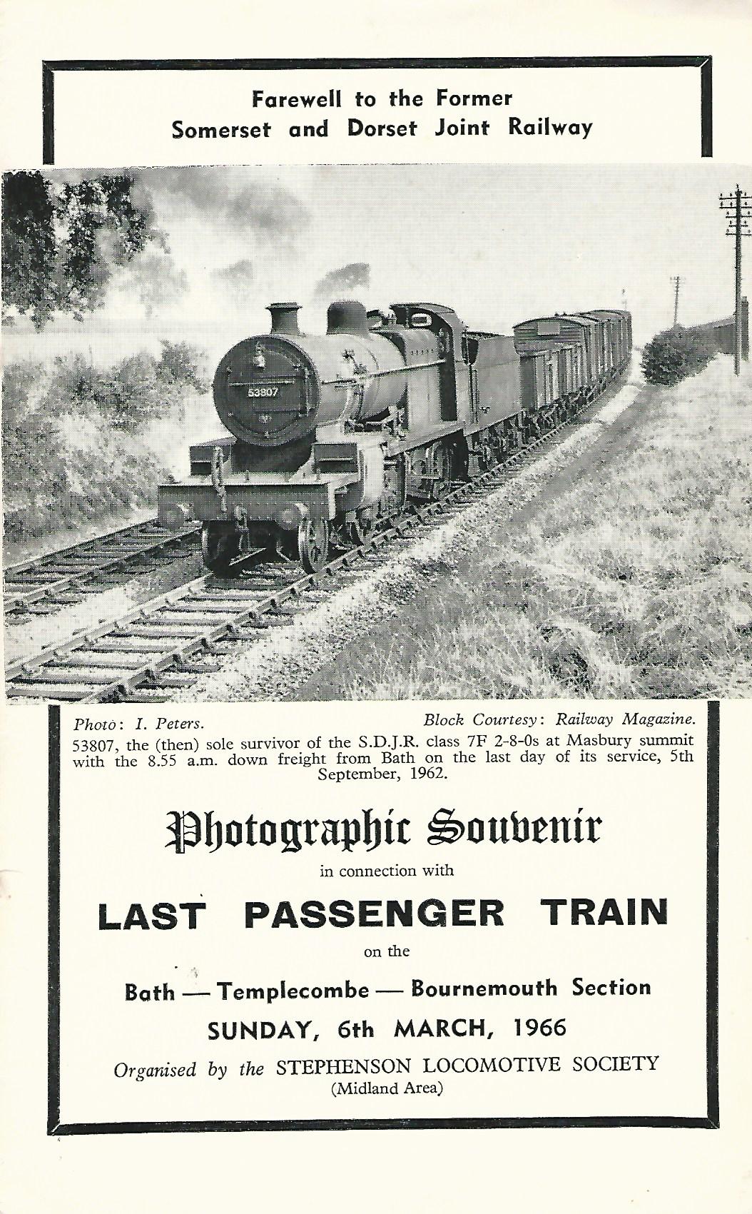 Image for Photographic Souvenir in connection with Last Passenger Train on the Bath - Templecombe - Bournemouth Section.