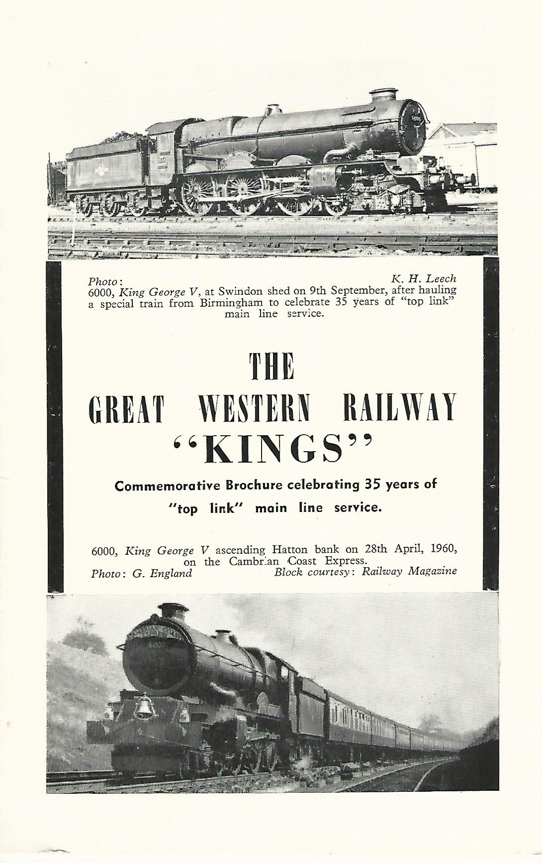 Image for The Great Western Railway 'Kings' Commemorative Brochure celebrating 35 years of 'top link' main rail service.