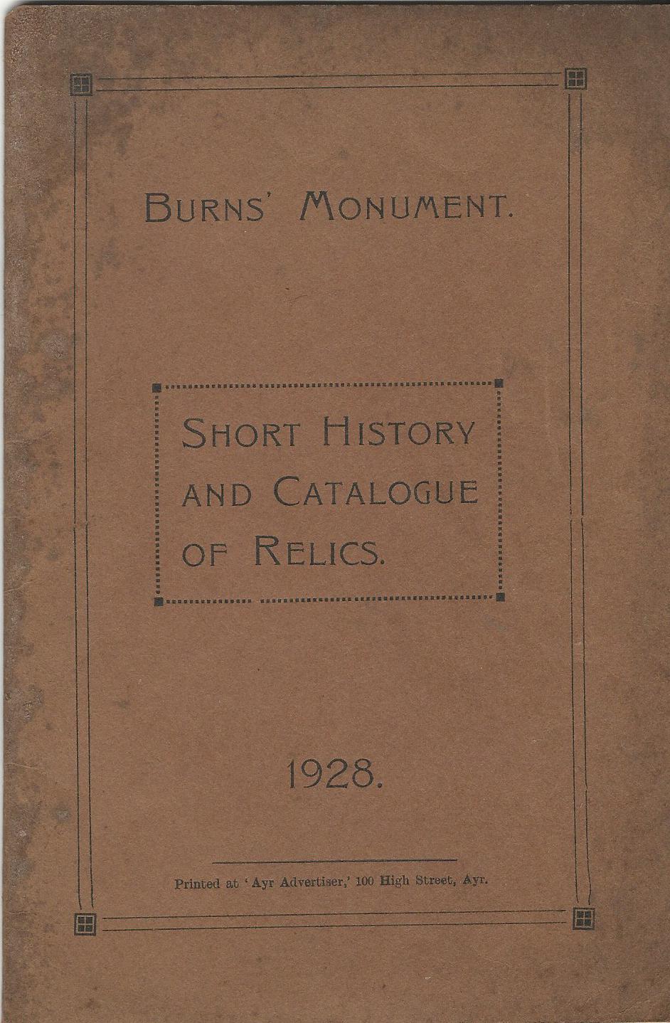 Image for Burns' Monument: Short History and Catalogue of Relics