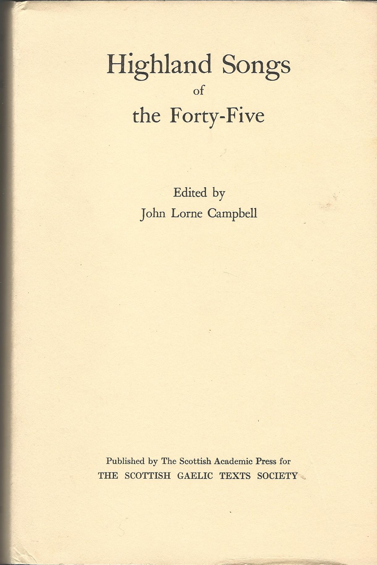 Image for Highland Songs of the Forty-five (Scottish Gaelic Texts ; Volume 15)