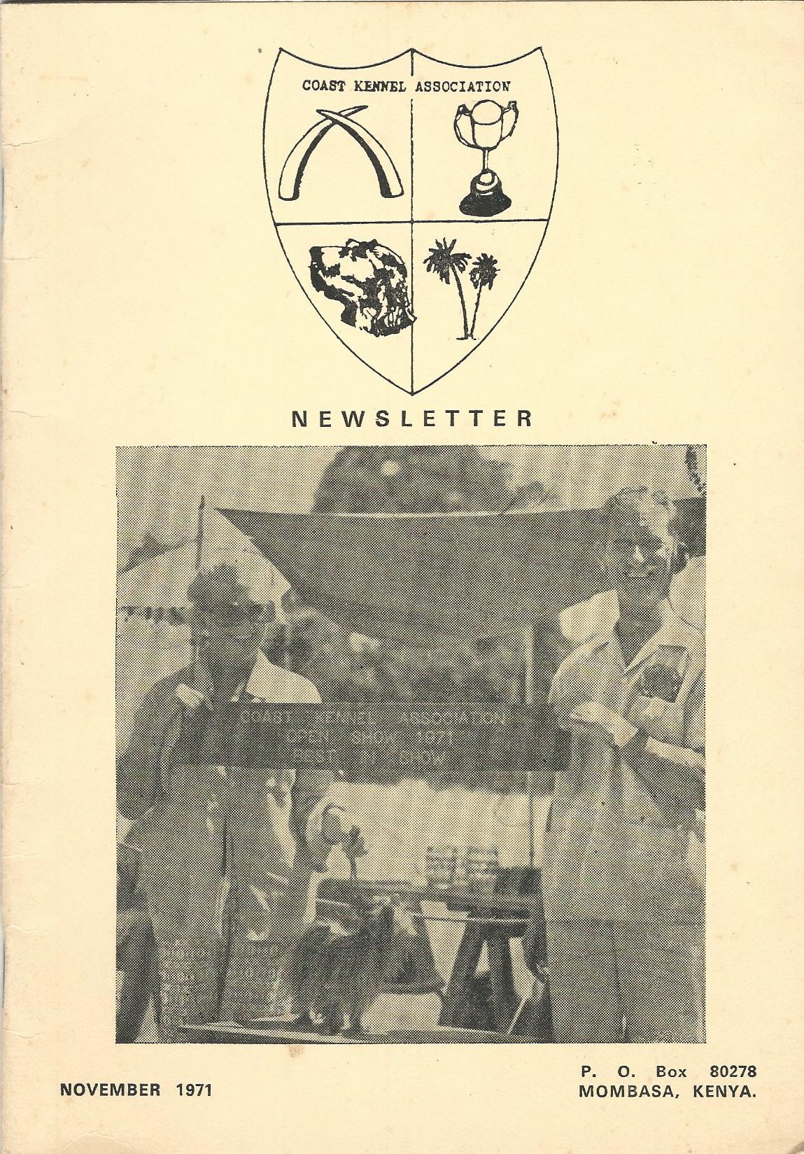 Coast Kennel Association Newsletter November 1971. Image for Coast Kennel Association Newsletter November 1971.
