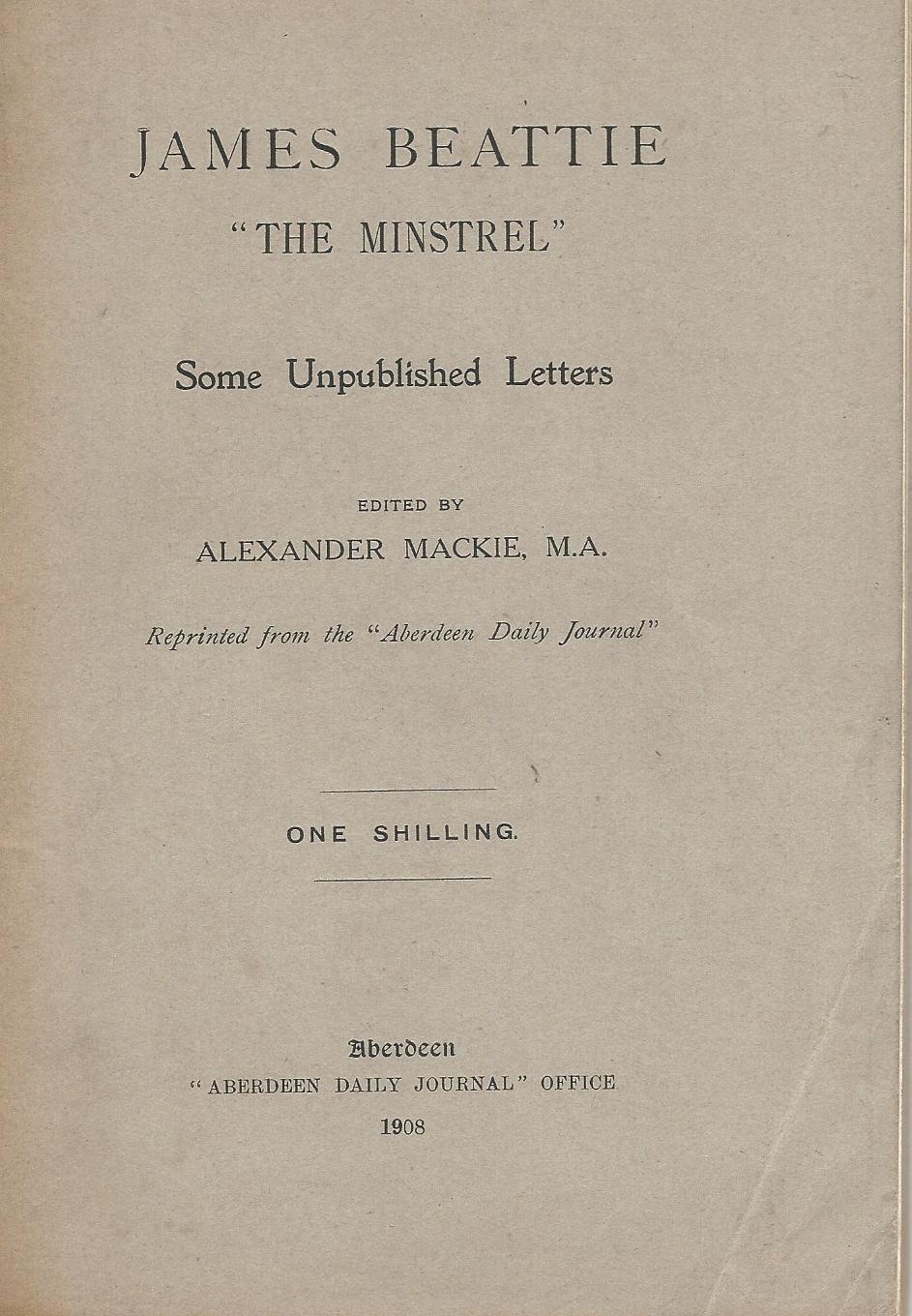 Image for James Beattie 'The Minstrel'. Some Unpublished Letters.