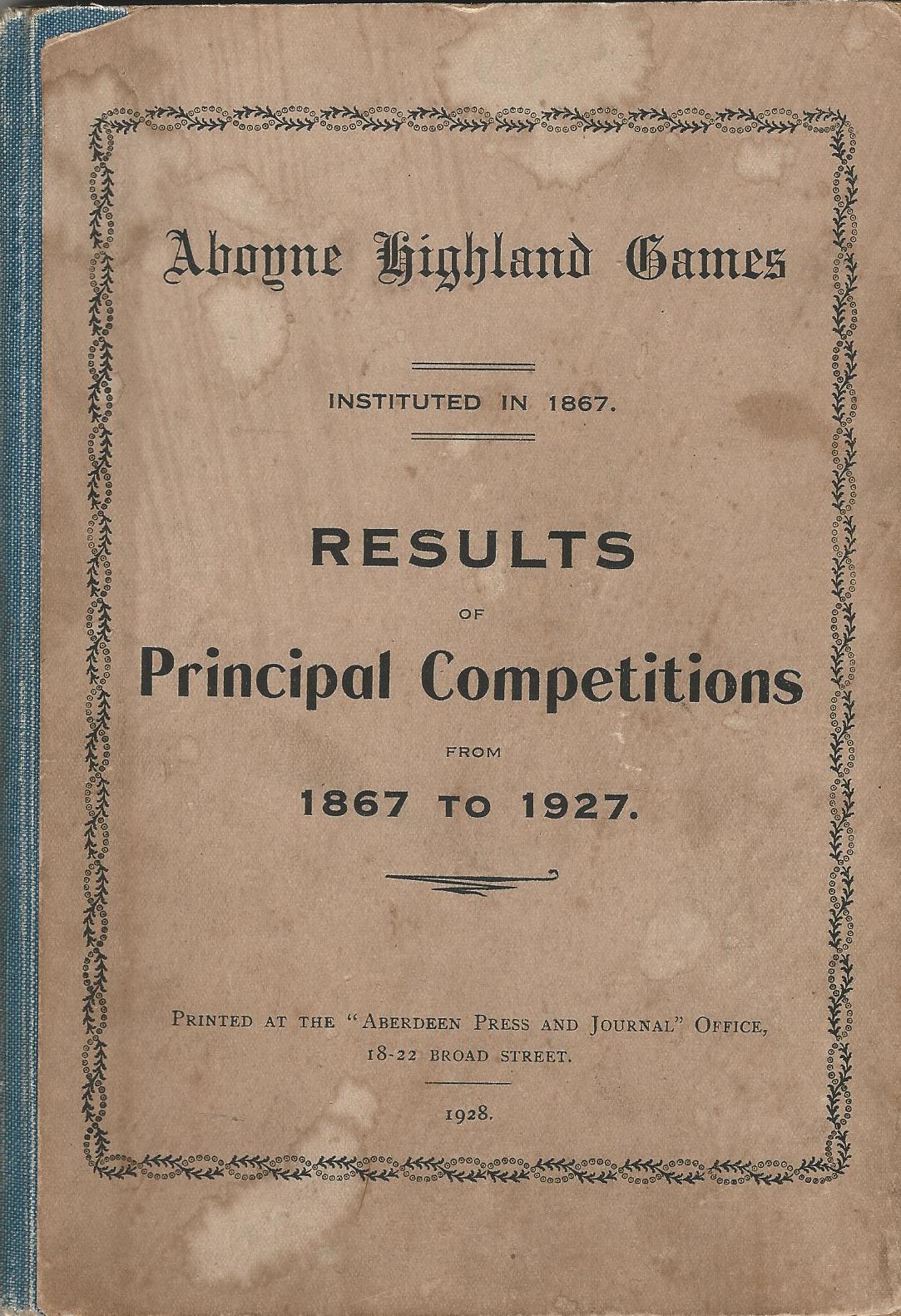 Image for Aboyne Highland Games: Results of Principal Competitions from 1867 to 1927