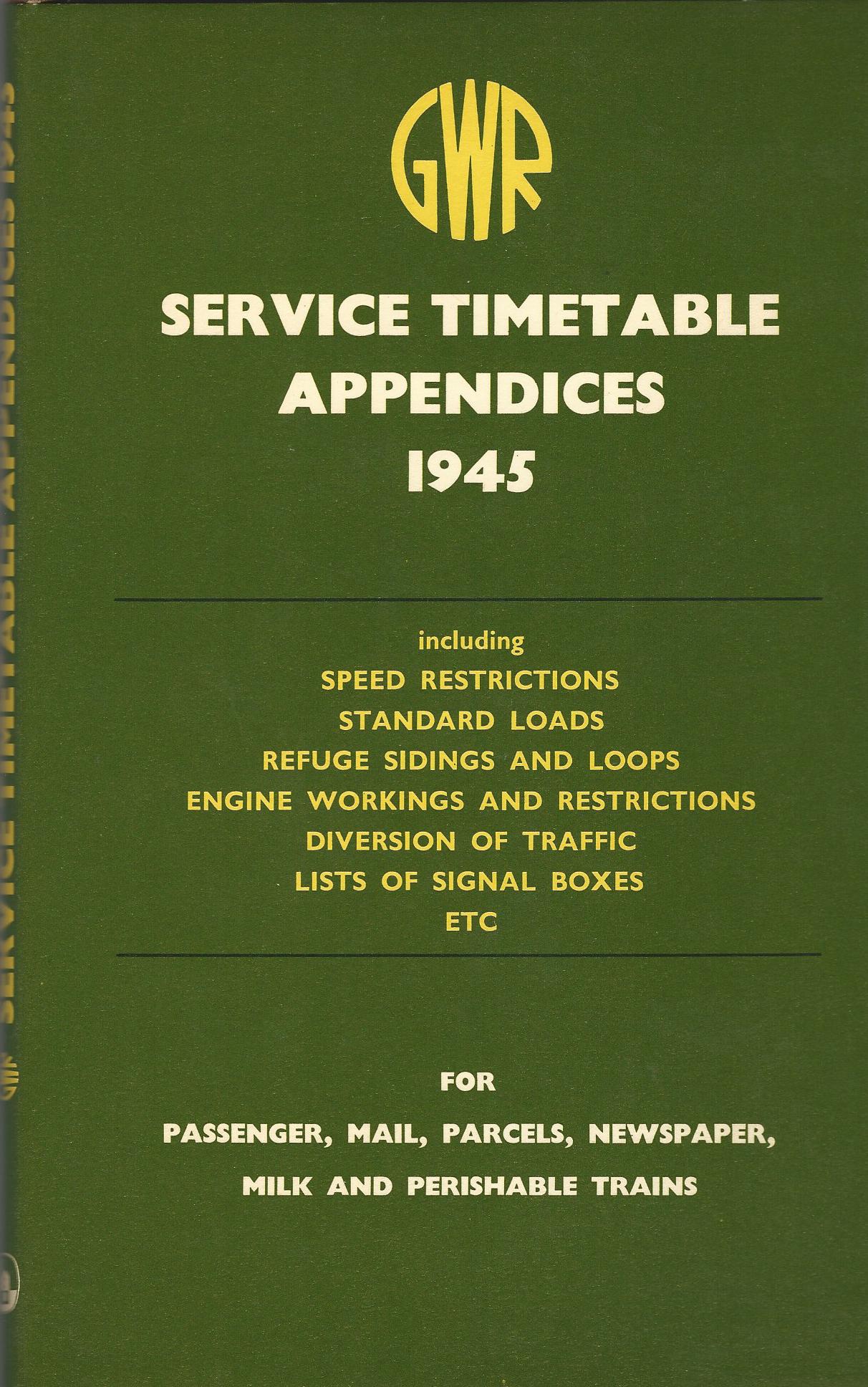 Image for Great Western Railway Service Timetable Appendices, 1945