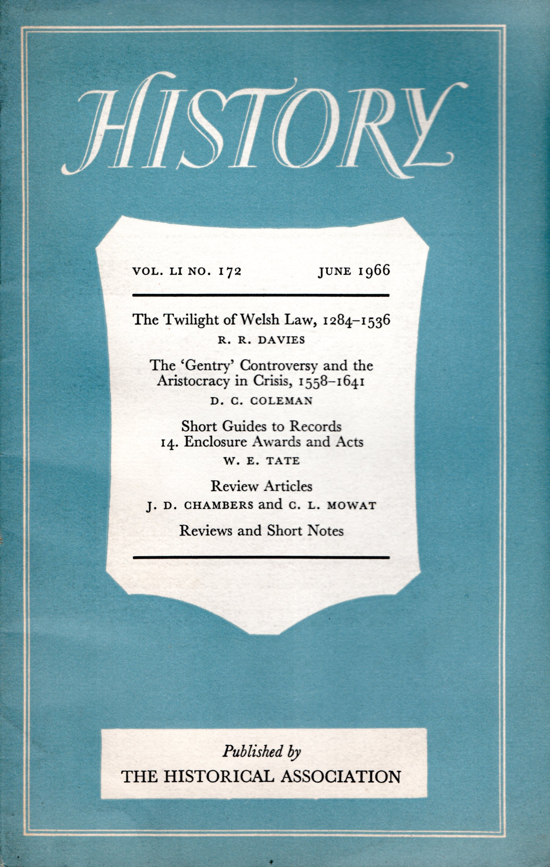Image for History: The Journal of the Historical Association Vol LI, No 172, 1966