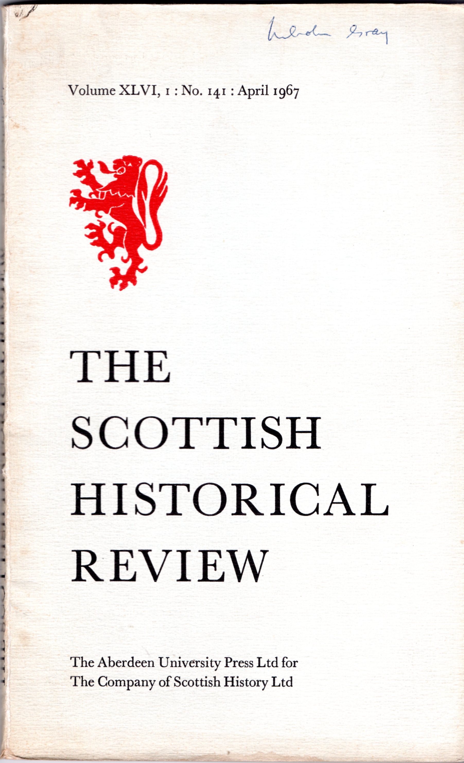 Image for The Scottish Historical Review Volume XLVI, I: No. 141: April 1967