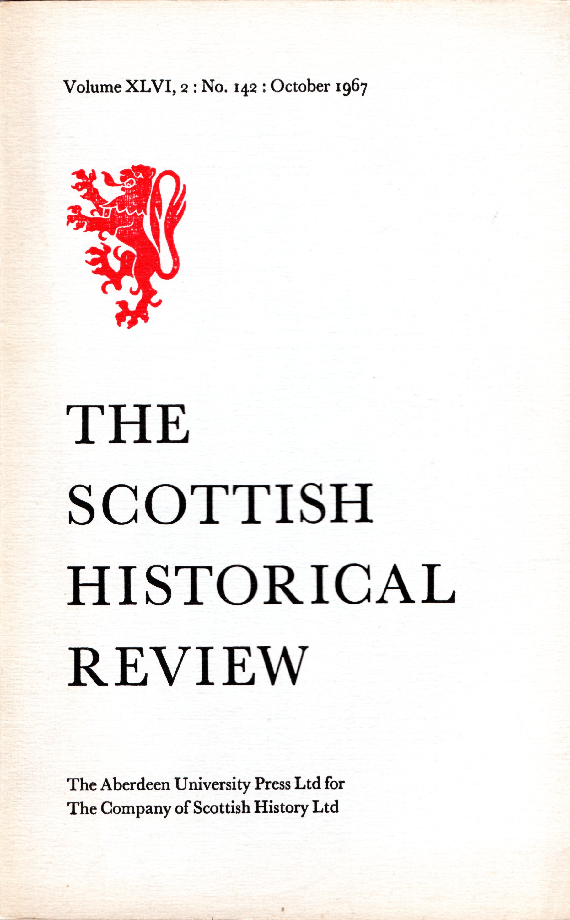 Image for The Scottish Historical Review Volume XLVI, 2: No. 142: October 1967