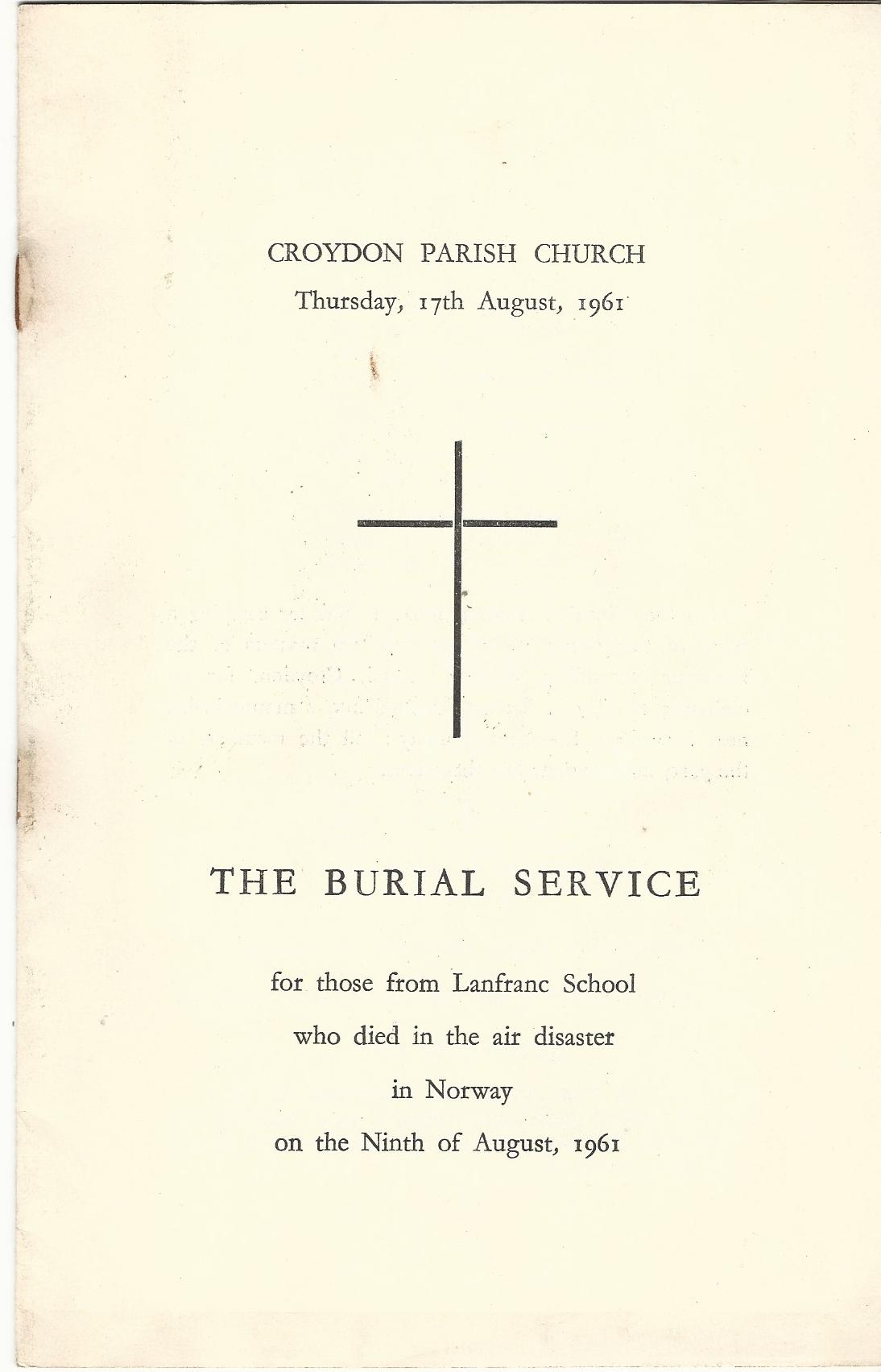 Image for The Burial Service for those from Lanfrac School who died in the air disaster in Norway on the Ninth of August, 1961 - Croydon Parish Church, Thursday, 17th August, 1961.