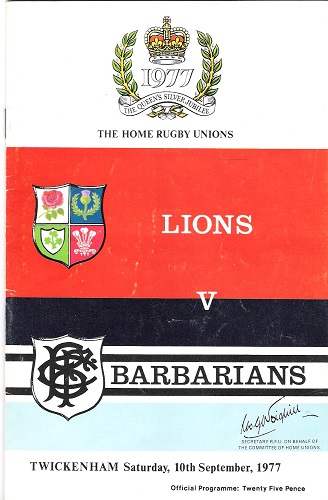 Image for The Home Rugby Unions Lions v Barbarians: The Queen's Silver Jubilee Programme.