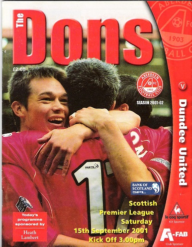 Image for The Dons. Official matchday magazine. Scottish Premier League, Aberdeen v. Dundee, Saturday 15th September 2001.
