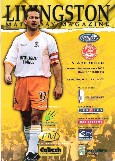 Image for Livingston Matchday Magazine. Livingston v. Aberdeen Sunday 22nd September 2002.