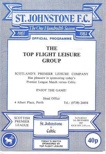 Image for St Johnstone F.C. Official Programme, The One Hundredth Season, Premier League Match, Saturday 3rd December 1983. St Johnstone v. Celtic.