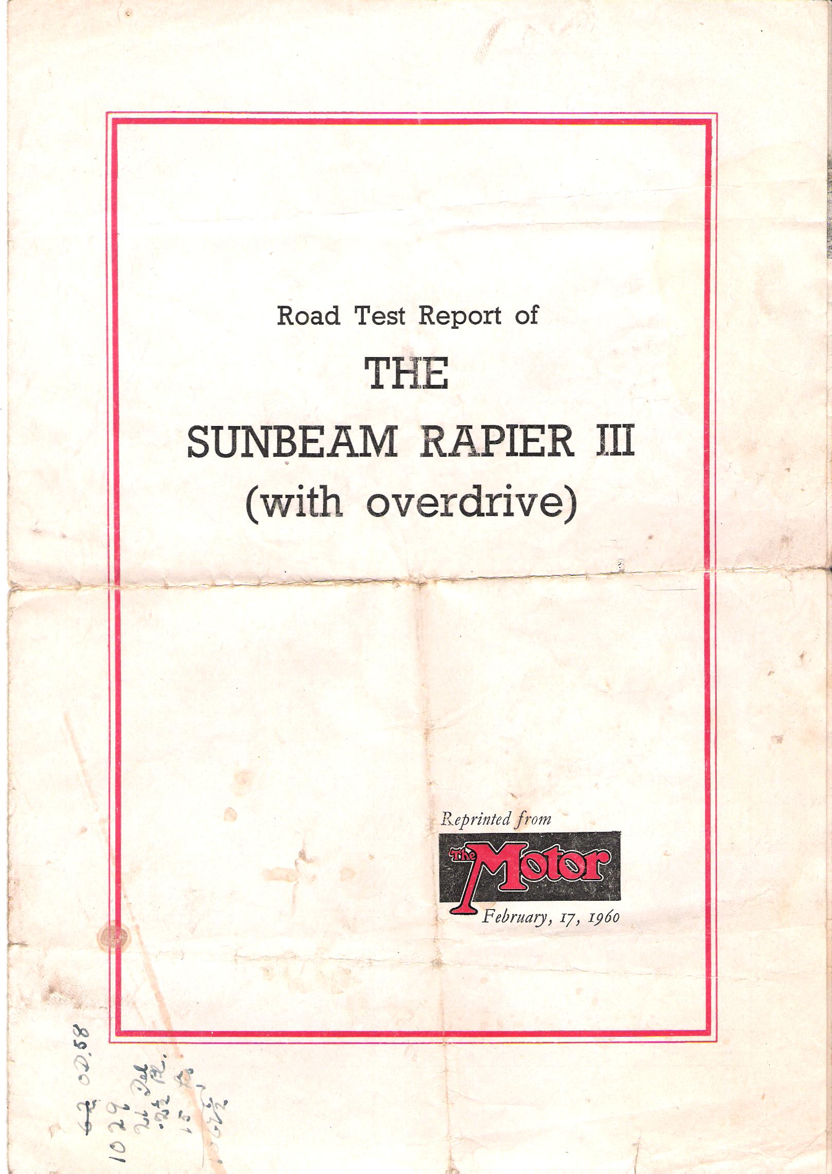 Image for Road Test Report of the Sunbeam Rapier III (With Overdrive).