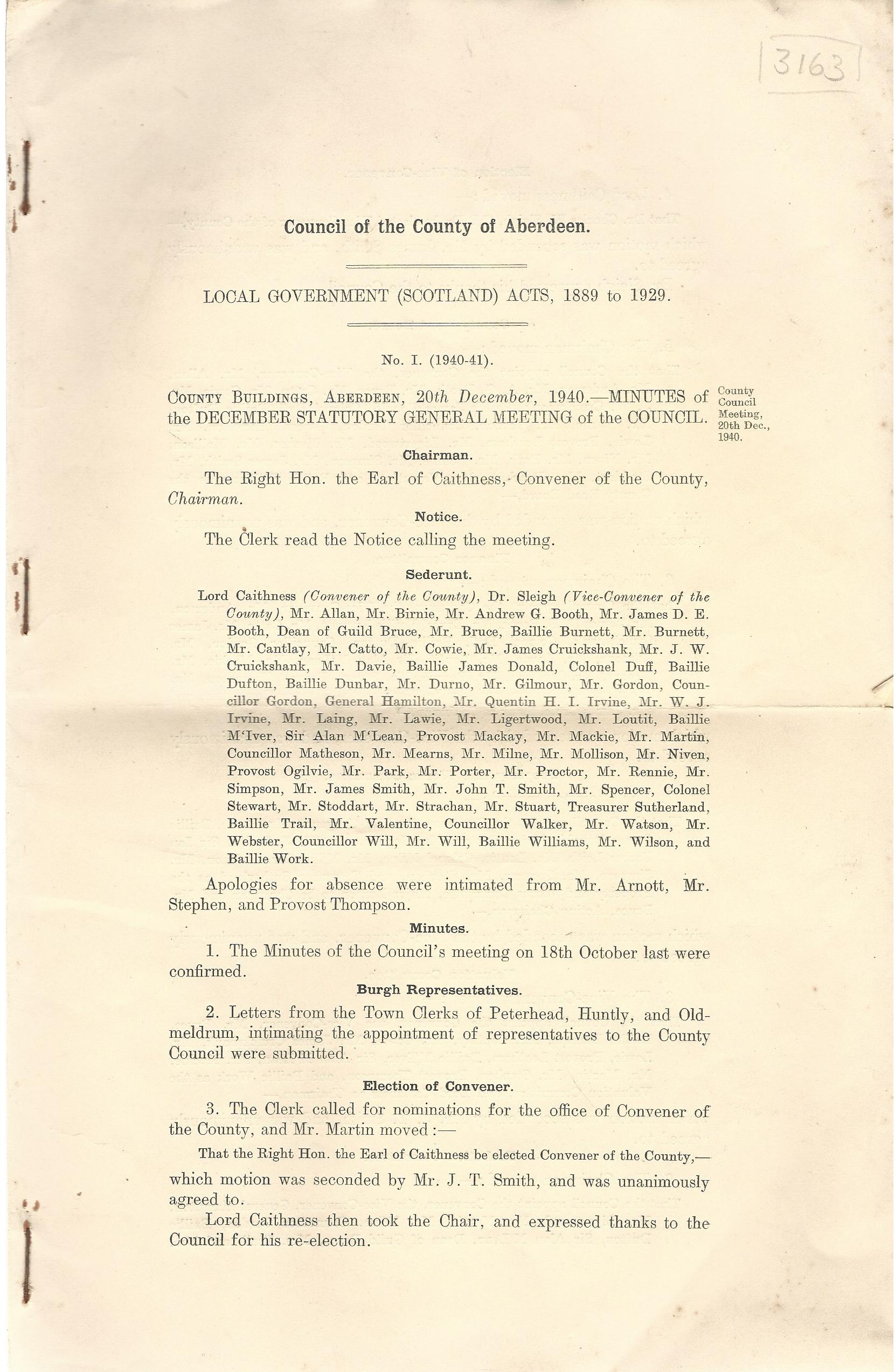 Image for Minutes of December Statutory General Meeting, 20th December, 1940, No.1 & 2.